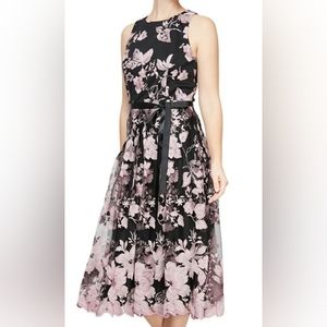 8 Black and Floral Pink Embroidered Midi Dress From Alex & Eve by Alex Evening